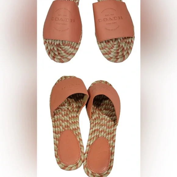 Coach Women's Coral and Tan Slide Sandals - Picture 2 of 8